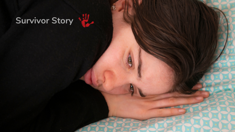 A photo of a sad girl lying on her bed, indicating a child abuse survivor story growing up in a Catholic Orphanage.
