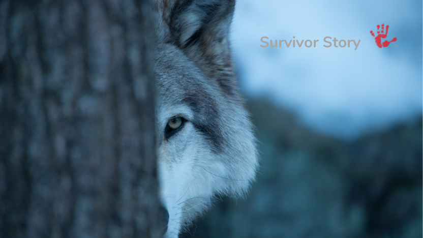 Picture of lone wolf and caption Survivor Story