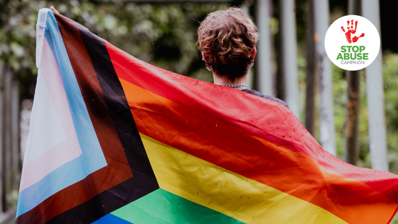 LGBTQI flag, indicating an article about opposing the bans for gender-affirming healthcare