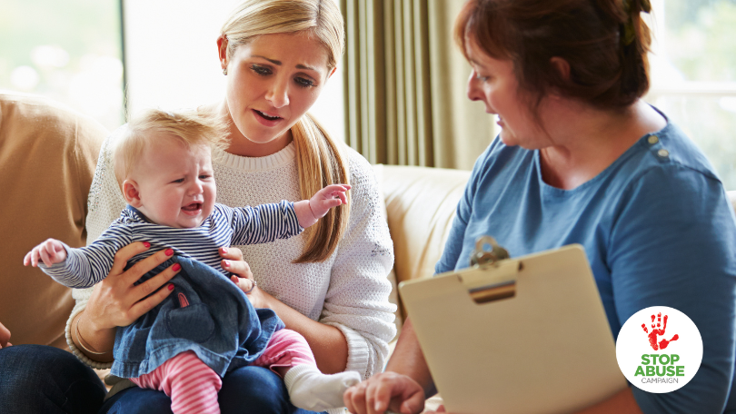 A home visit with mom and baby and nurse, in an article about MIECHV programs