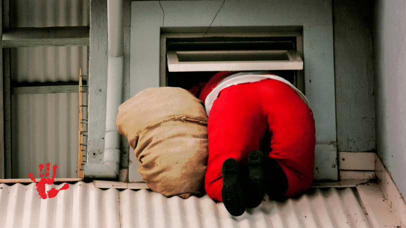 Santa arriving through the window demonstrates spending the holidays with your abuser